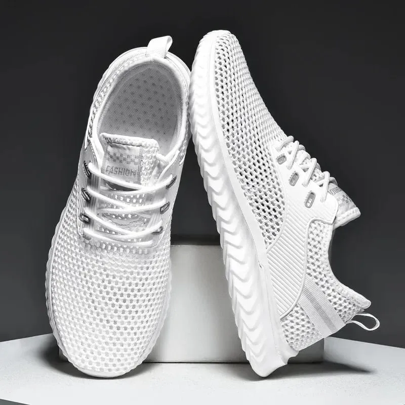 Men Sneakers Summer Mesh Breathable Casual Walking Shoes Solid Color Lace-Up Flat Comfort Walking Running Shoes Tennis Shoes — image 3