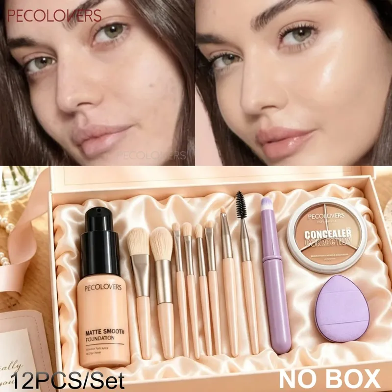 12PCS/Set Facial Makeup Set‑ Natural Matte Finish Covers Dark Circles Acne Marks Cream Texture Ideal Gift Box for Halloween — image 2