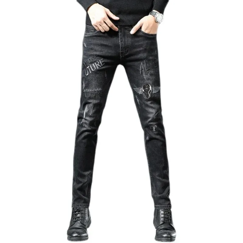 New High Quality Spring Autumn Embroidery Men Skinny Jeans Pants 90s Streetwear Cowboy Male Denim Brand Designer Hiphop trousers