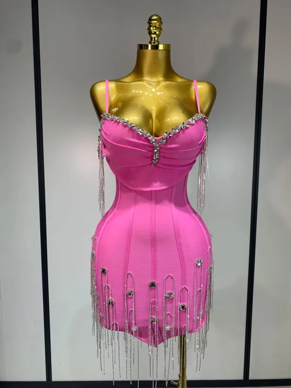 Kobiety seksowny Backless Spaghetti pasek Bodycon bandażowa sukienka bez rękawów 2025 elegancka suknia balowa klub wieczorowe sukienki urodzinowe — image 9