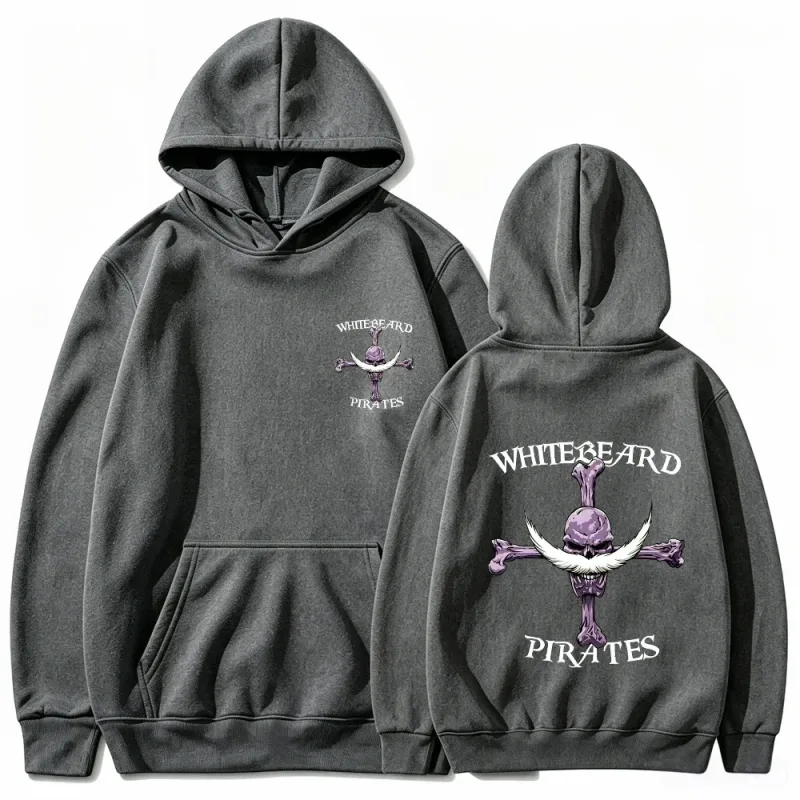 Felpa con cappuccio One Piece Pirati di Barbabianca, Felpa pullover con stampa, Top con cappuccio streetwear grafico anime Barbabianca Jolly Roger — image 9