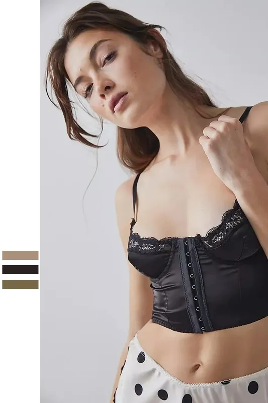 Satin front buckle fishbone underwear summer thin lingerie beauty back halter bralette large chest can be worn outside