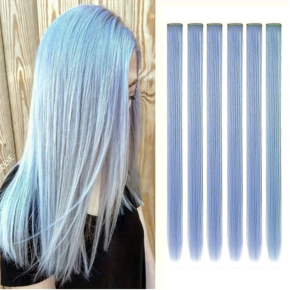 6pcs/pack Colored Party Highlights Clip in Hair Extensions 22 inches Multi-colors Straight Hair Synthetic Hairpieces