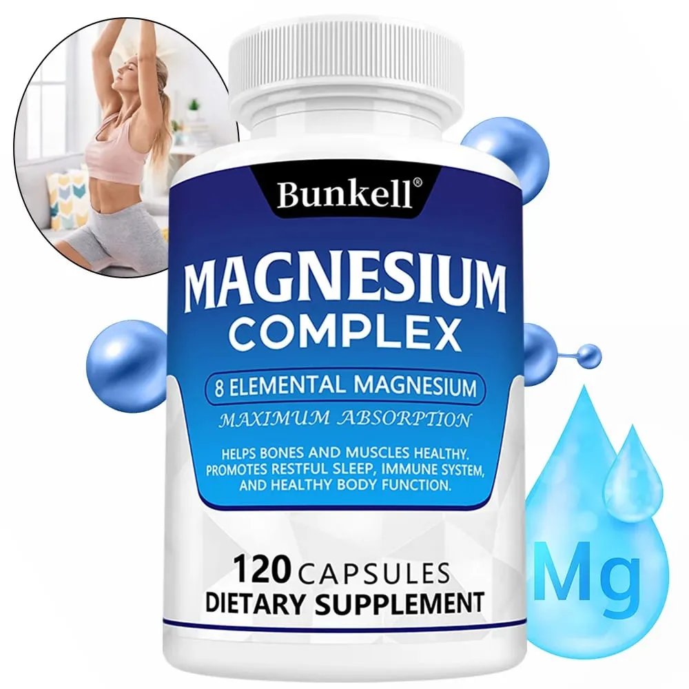 Complesso di magnesio 120 capsule - Integratore per la salute dei muscoli ossei e del cuore Supporto per il sonno Rilassamento muscolare Sollievo dallo stress e dall'ansia — image 1