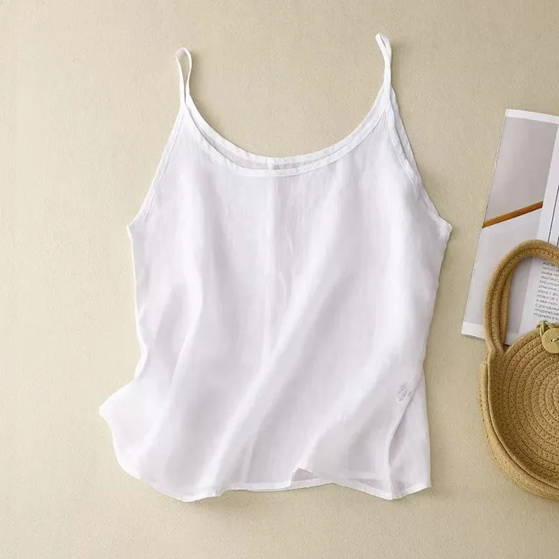 Vintage cotton and linen small camisole female summer thin bottoming vest loose thin cotton linen inner tops — image 10