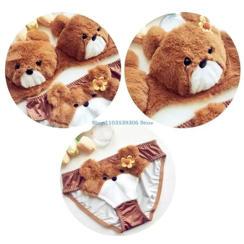 400A Women Cartoon Plush Bra Panty Set Funny Bear Bra Panties Set Lovely Lingerie