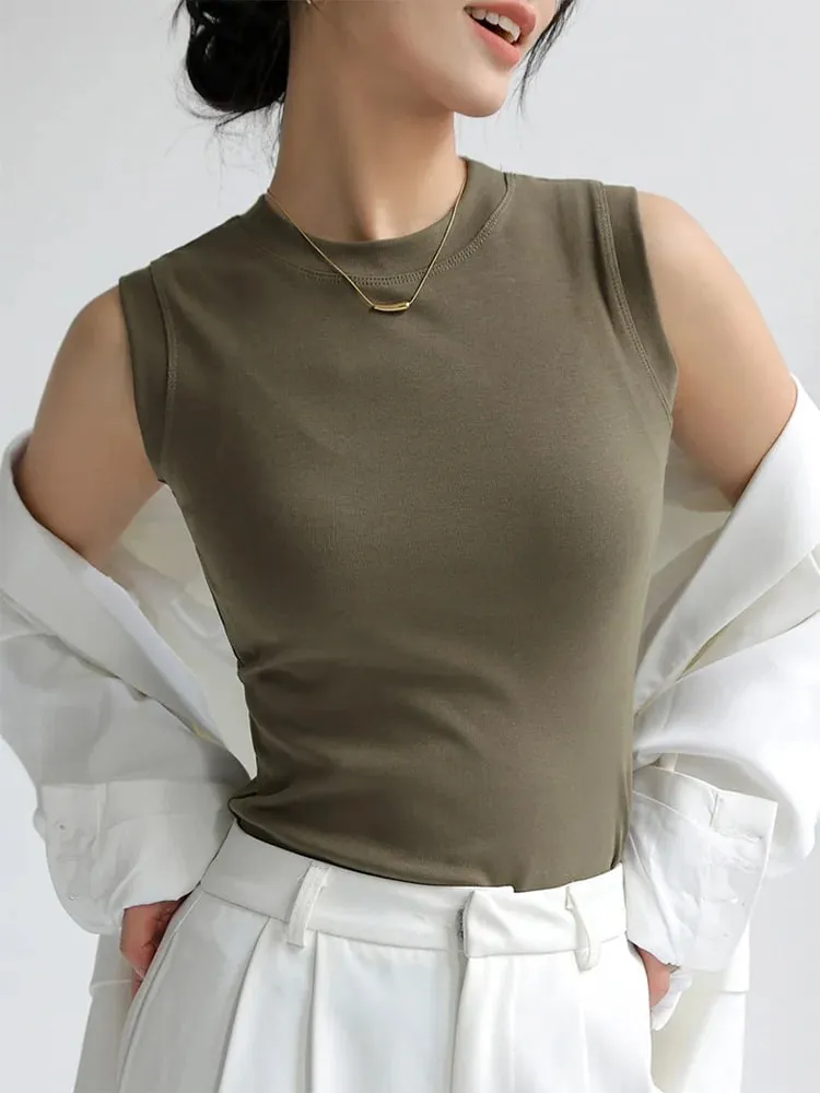 Camisole Vest for Women Cotton Round Neck Colourful Basic Sleeveless Undershirt Tops Tees with Coverage for Side Cleavage — image 7