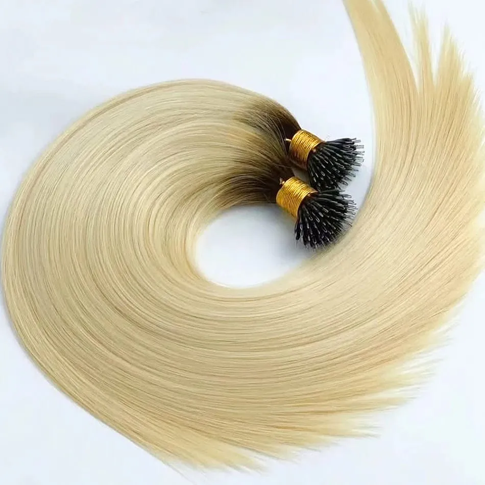 Micro Ring Hair Extension Ombre 100% Virgin Human Hair Extensions Nano Ring Micro Beads Tip Thick Full Head 18"-30"extensiónes — image 18