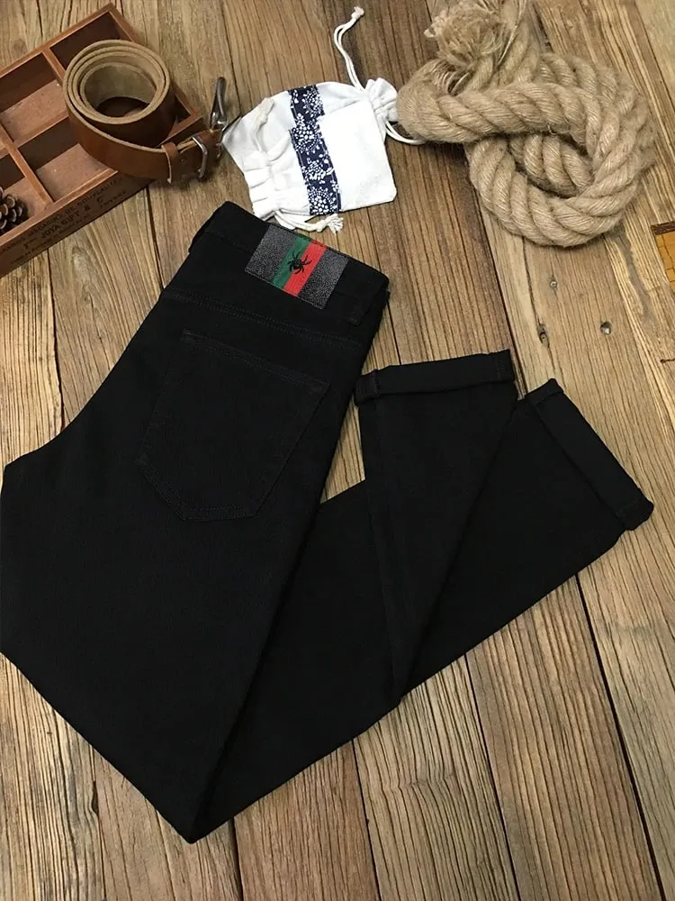 Black jeans for men's autumn and winter trendy high-end versatile elastic tight pants for men's casual denim pants with small — image 8