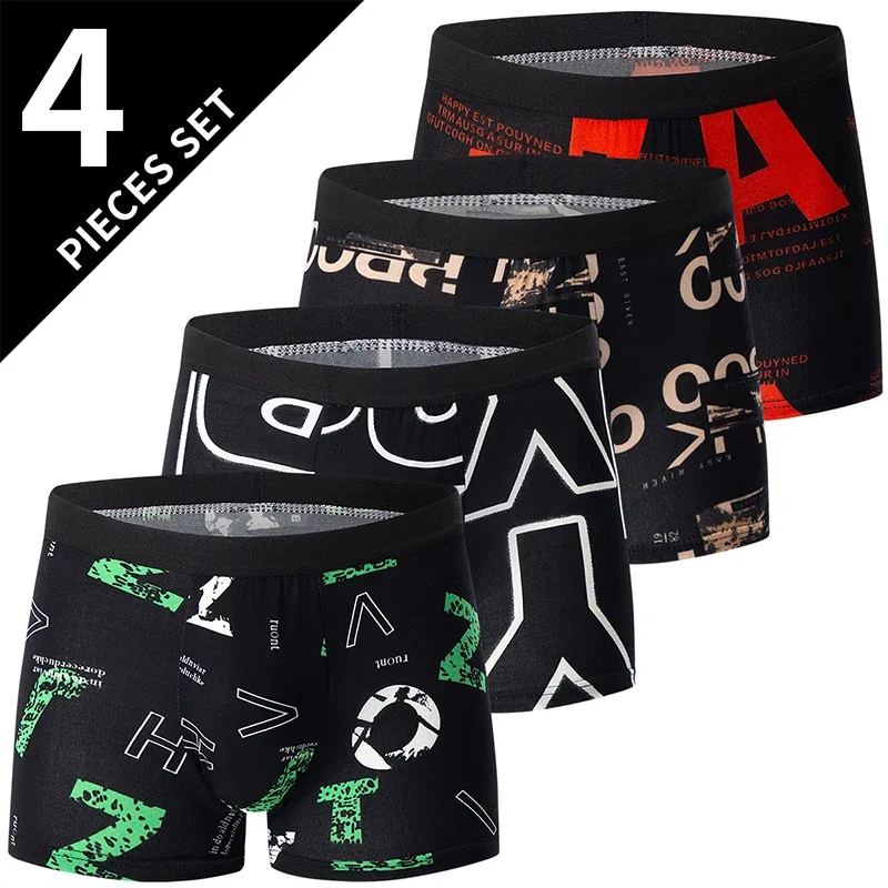 4-delig HERENMODUS Bedrukt ondergoed Ademende kruisboxers voor tieners Comfortabel grote maten ondergoed tot 6XL.
