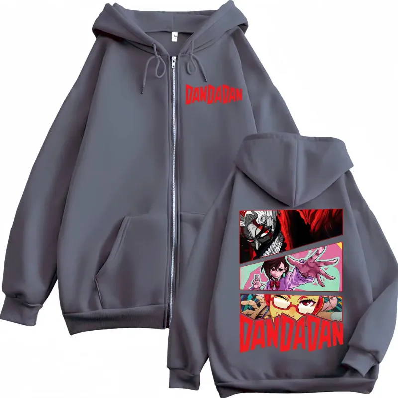 Dandadan Cartoon Graphic Zipper Hoodies Japanese Anime Style Zip Up Hooded Sweatshirts Men Women Fashion Y2k Oversized Pullovers