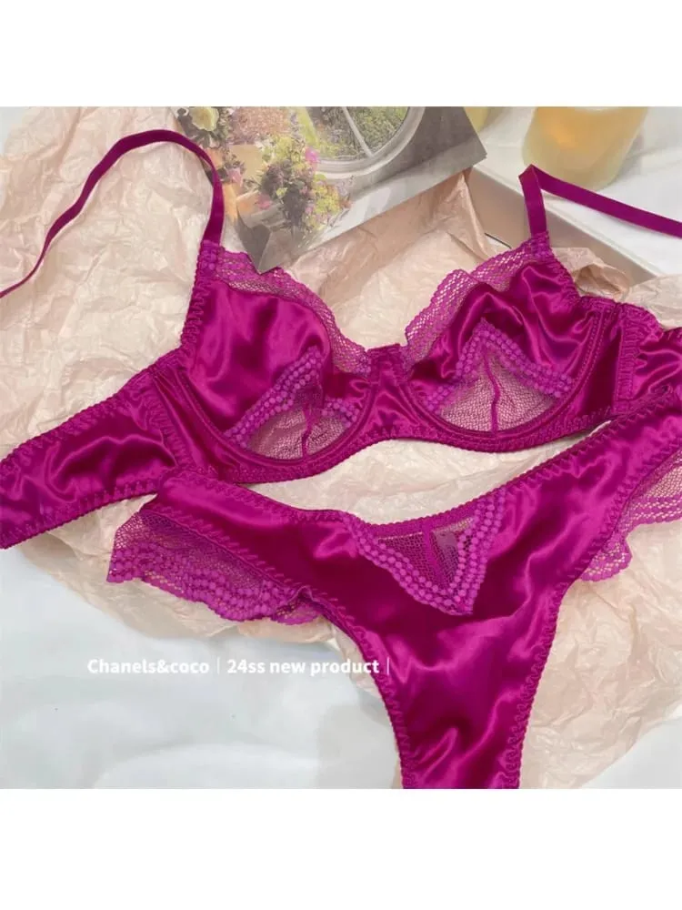 Kawaii Cutout Bra Set | A-Cup Push-Up Magic | Sakura Lace Edging | Japanese Slimming Bralette with Pads Sex AB Cup Bras — image 5