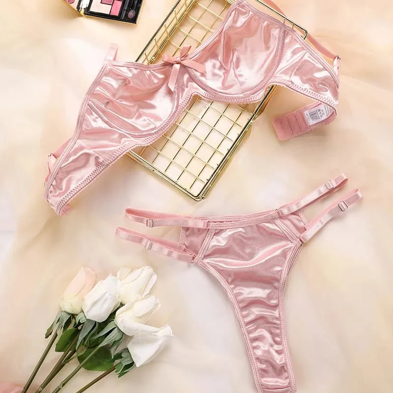 French sexy three piece lingerie set for girls exquisite bow breathable oversized comfortable pants and bra for women — image 5