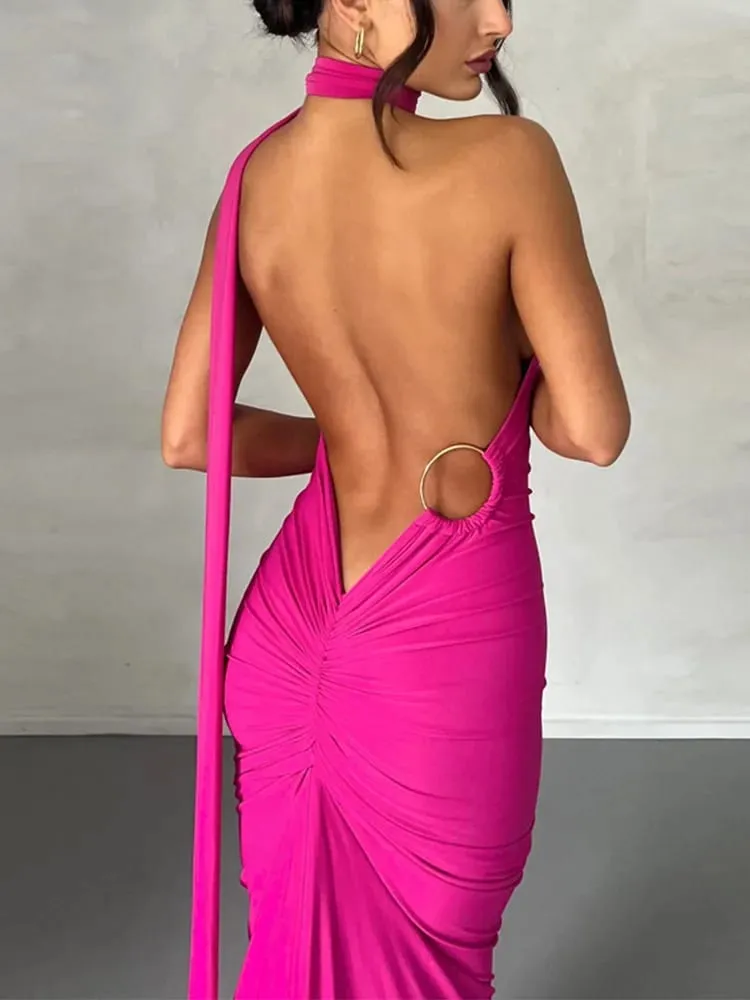 Neon Y2K Clothes One Shoulder Sleeveless Backless Ruched Bodycon Maxi Dresses For Women Club Birthday Party Evening Prom — image 5