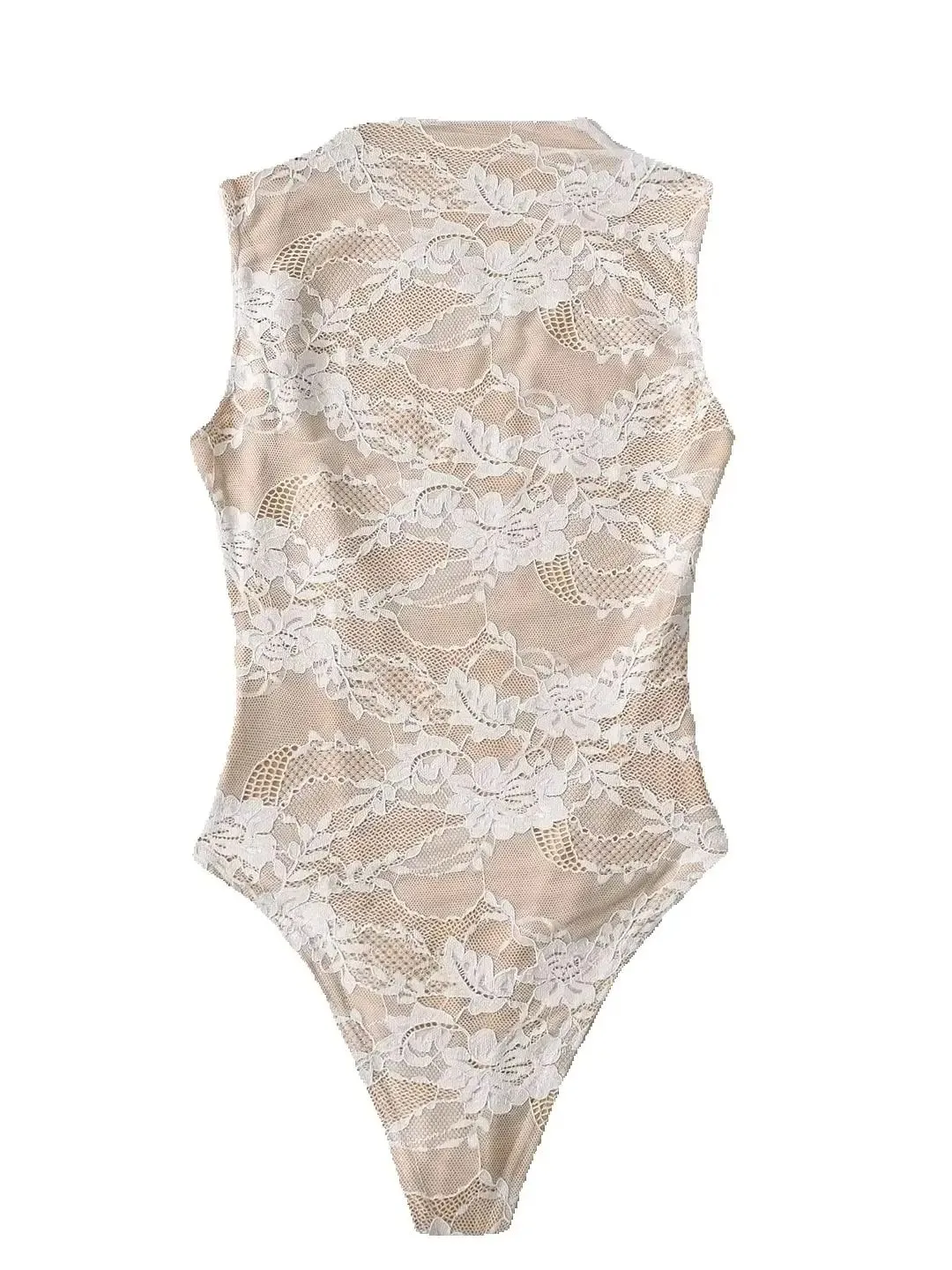 2025 Women's Summer Elegant Beige Black Sleeveless Lace Bodysuits Lady Luxury High Quality Street Bodycon Rompers Jumpsuits Tops