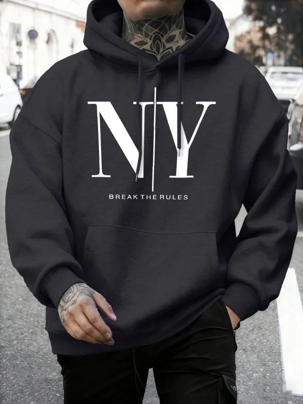 Infrangi le regole Sì No Stampe Felpe in pile autunnali Felpa con cappuccio da jogging morbida da uomo Street Comodi pullover Sport Abbigliamento sportivo allentato — image 8