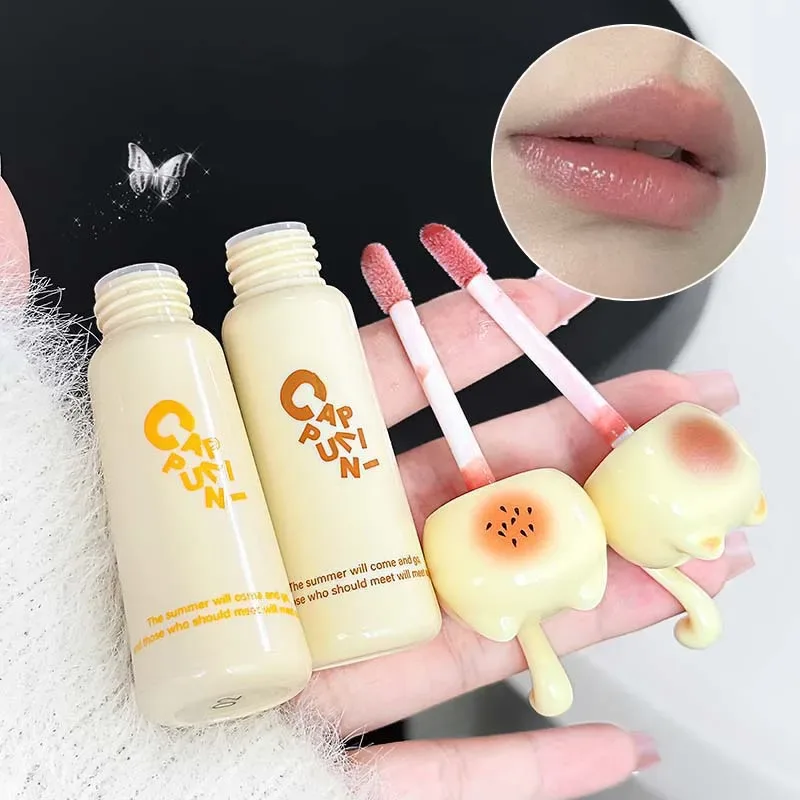 Cute Cat Water Mirror Lip Gloss Lasting Moisturizing Rose Apricot Pink Tint Lip Glaze Nude Lipstick Korean Makeup Girl — image 4