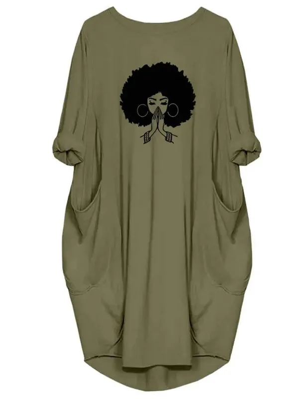 Plus Size Women Short Sleeve O-Neck Loose Casual Dresses High Street Unisex style Double Pockets Oversize Loose Outerwear Top