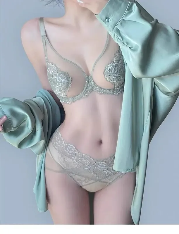 Pink Underwear for Women Thin Large Breasts Small Breasts Anti-drooping Ultra-thin Bra. Bra Set