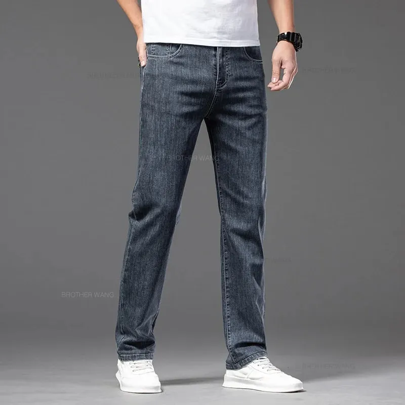 2026 Summer New Men's Thin Jeans Elastic Waist Loose Straight Comfortable Casual Denim Pants Brand Trousers Plus Size 42 44 46 — image 5