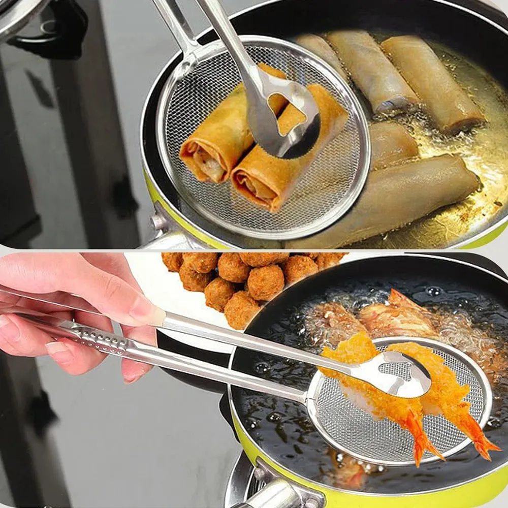 Stainless Steel Oil Frying Clamp Filter Fine Mesh Strainer With Clip Tongs for Oil-frying Food BBQ Kitchen Tools — image 3