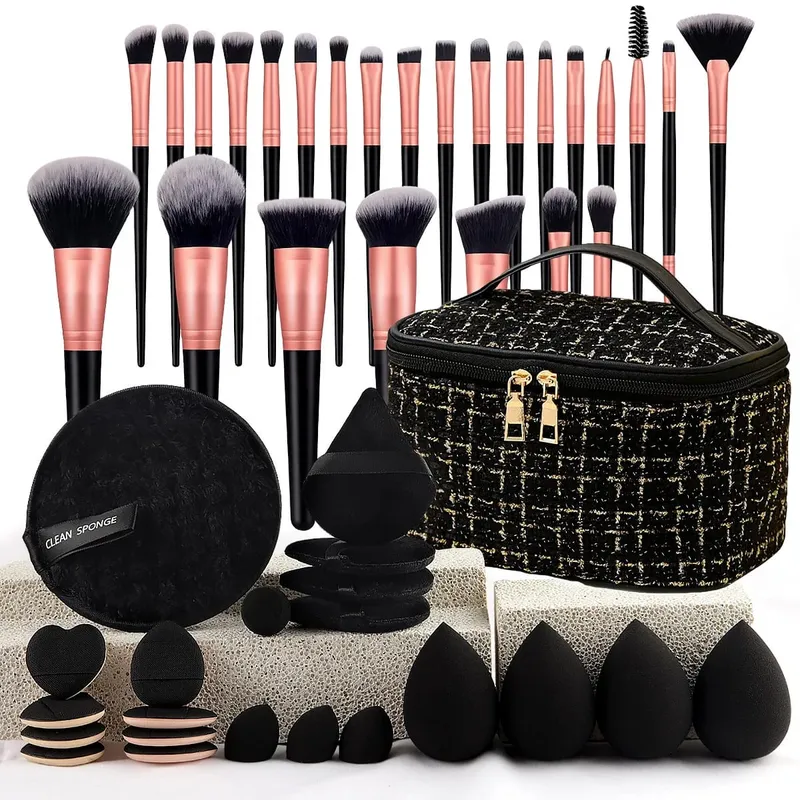 Professional Makeup Brushes Set for Foundation Eyeshadow Highlighter Blush Concealer Powder Cosmetic Tools with Sponges Kit