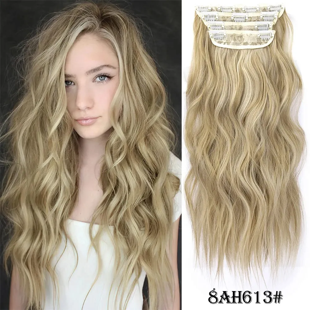 Leeons Wavy Clip In Hair Extensions 4 PCS Natural Soft Long Wavy Hairpieces Thick Double Weft Clip In Hair Extensions For Woman — image 9