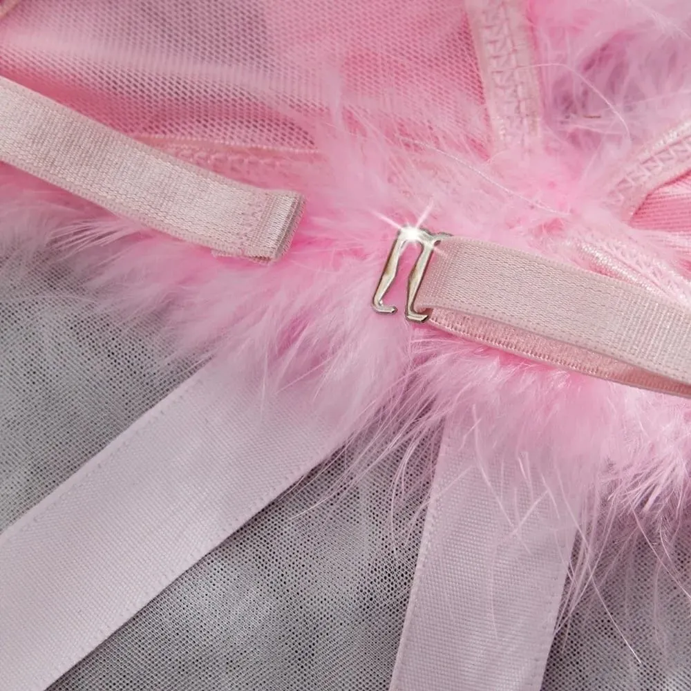 Furry Women's Underwear Mesh Transparent Bow Decor Lingerie Set Wireless Romantic Intimate Bra Panties Suit Anniversary — image 5