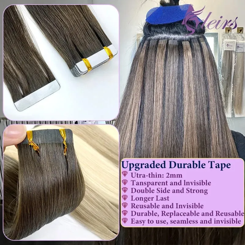 High Quality Straight Tape In Human Hair Extensions 100% Real Natural Hair Extension Remy Hair Brown Blonde Invisible — image 3