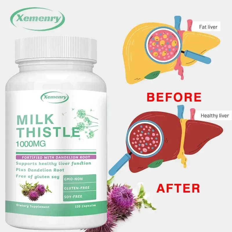 Milk Thistle Capsules 1000mg - with Dandelion Root - Liver Detox and Cleanse Promotes Skin and Digestive Health Supplement