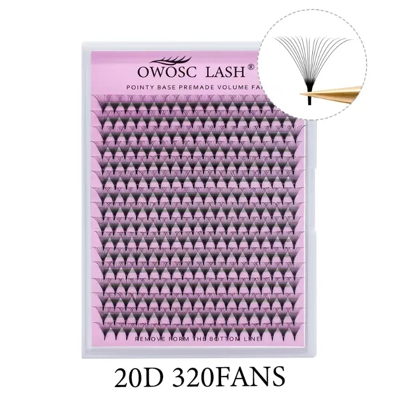 320 Fans Pointy Base Premade Volume Fans Medium Stem Sharp Thin Pre Made Russian Volume Fan Eyelash Extensions Custom Logo