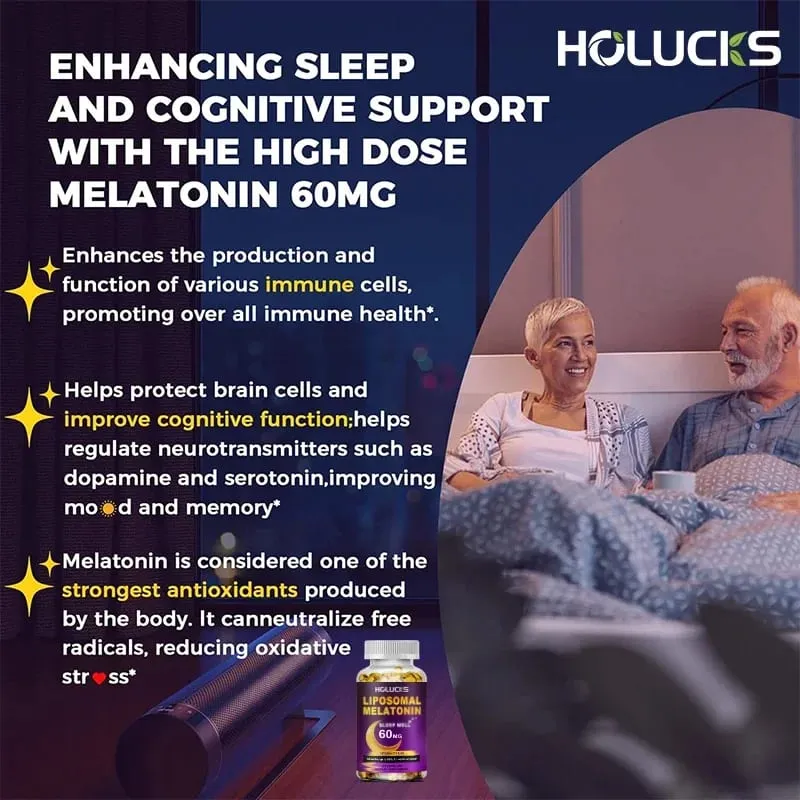 Melatonin 60mg with Vitamin D3 K2 Chamomile for Sound Sleep Cycle Immune & Antioxidant 150 Softgels Capsules