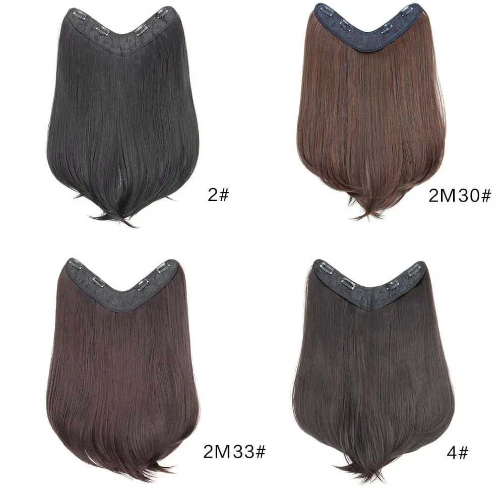18Inch Synthetic V Long Curly Inner Buckle Hair Extension Black Brown Hairpiece Wig for Women