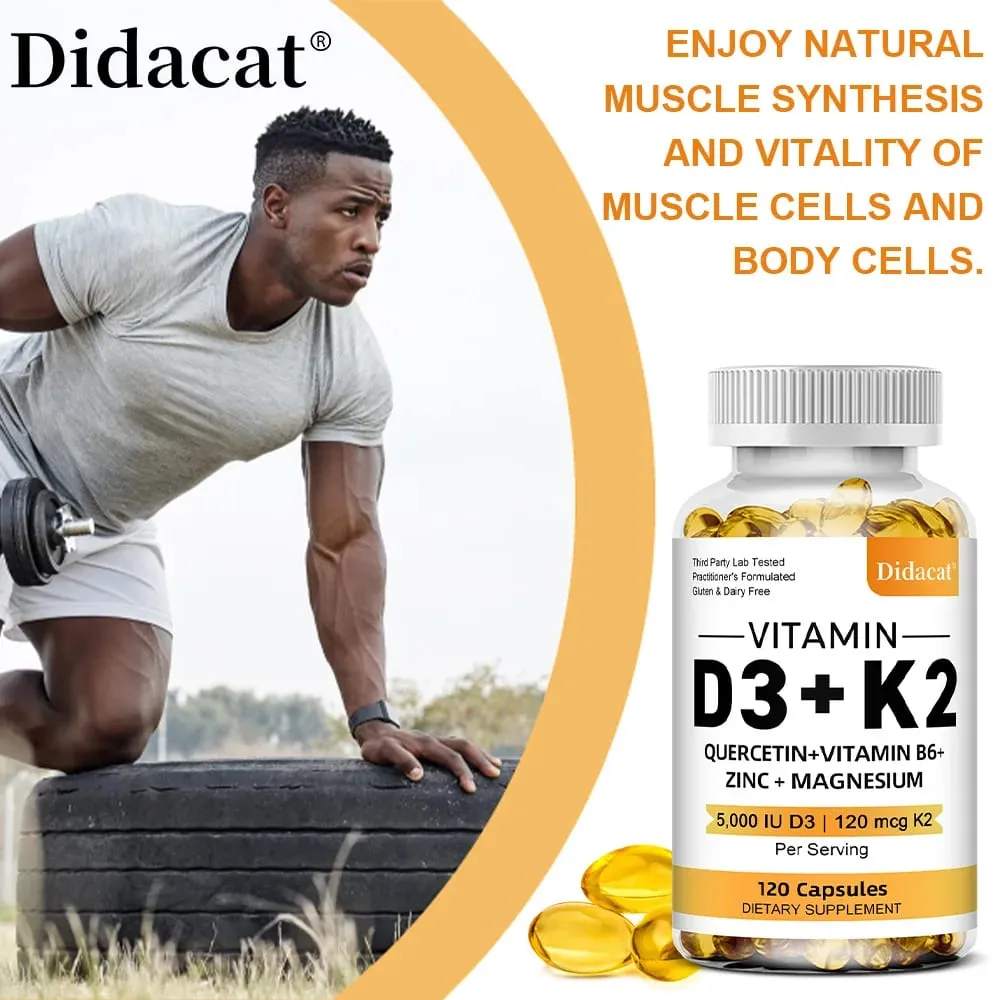 Vitamin D3 5000IU and 120 Mcg Vitamin K2 Capsules for Calcium Absorption Bone Regeneration Immune Support Easy To Melt — image 5