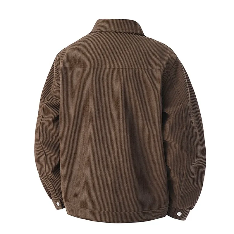 Men Classic Lapel Corduroy Jacket Metal Snap Button Large Patch Pockets Retro Vintage Casual Workwear Streetwear Male Outer Coat — image 2