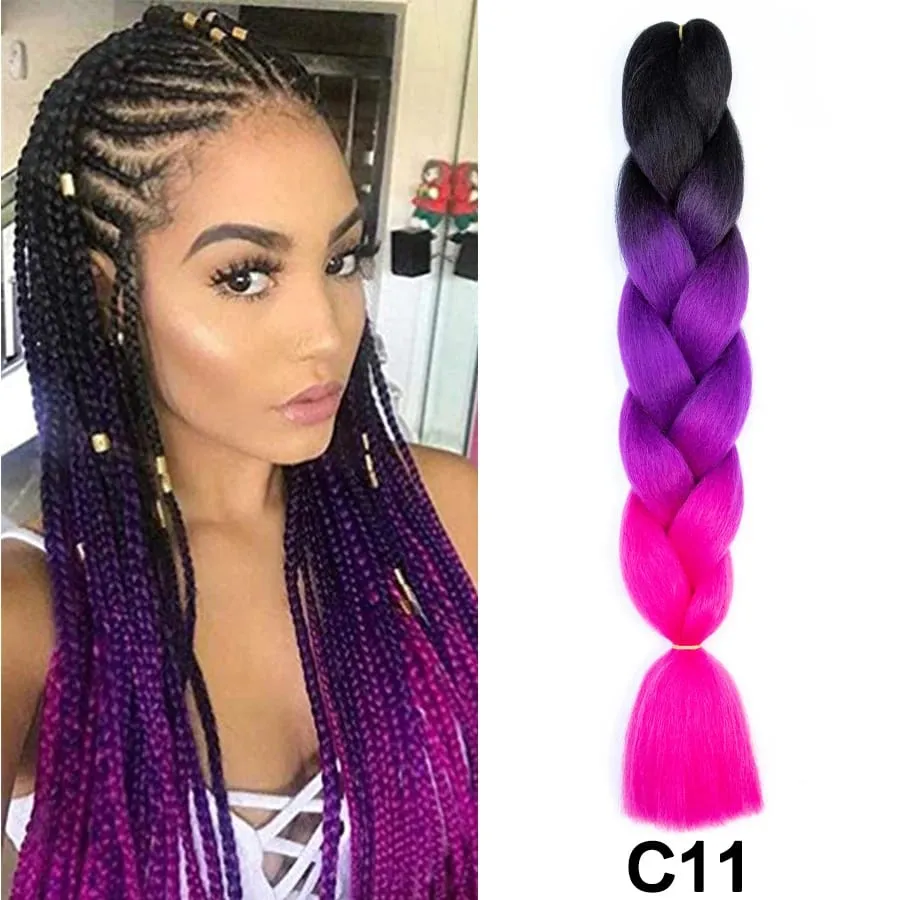 24 Inch Synthetic Jumbo Braid Pure And Ombre Braiding Hair Extensions For Women DIY Jumbo Hair Braids Black Green Gray Brown — image 58