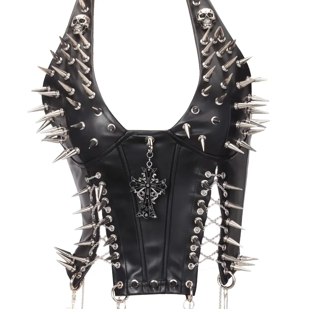 Goth Top Y2K Clothes Women's Tanks Emo Clothing Gothic Boho Tops with Spikes Punk Rock Teens Festival Spiked Bra Grunge T Shirt — image 14