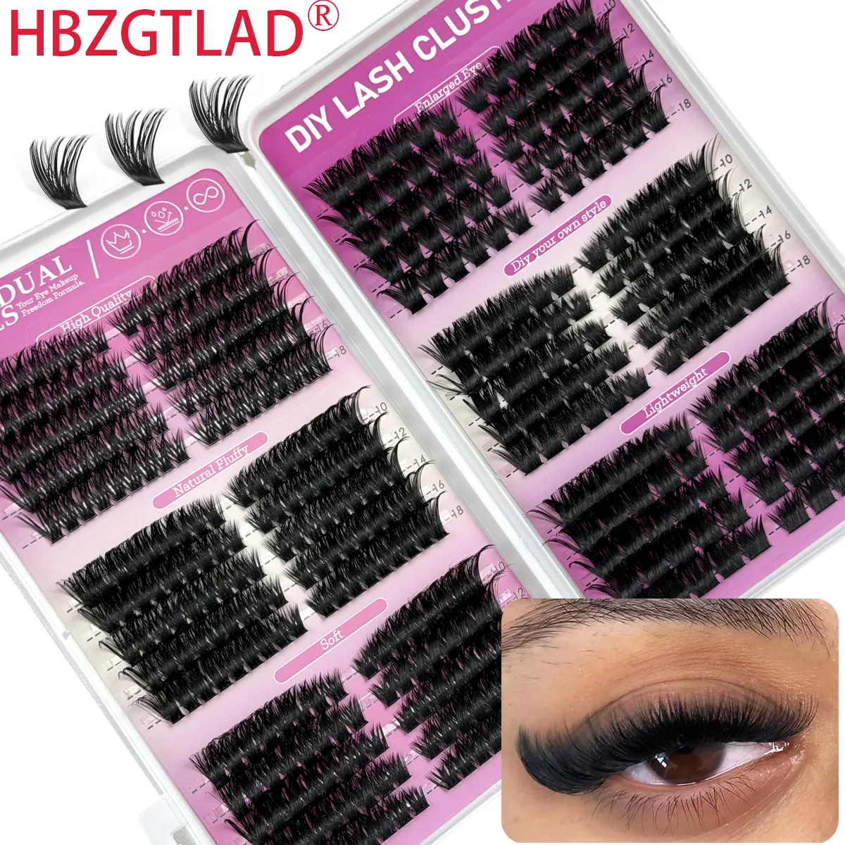 Fluffy Cluster Lashes 3 IN 1 Lash Clusters Extension Cat Eye Lashes&Bottom Lashes Mixed Tray Individual Eyelashes