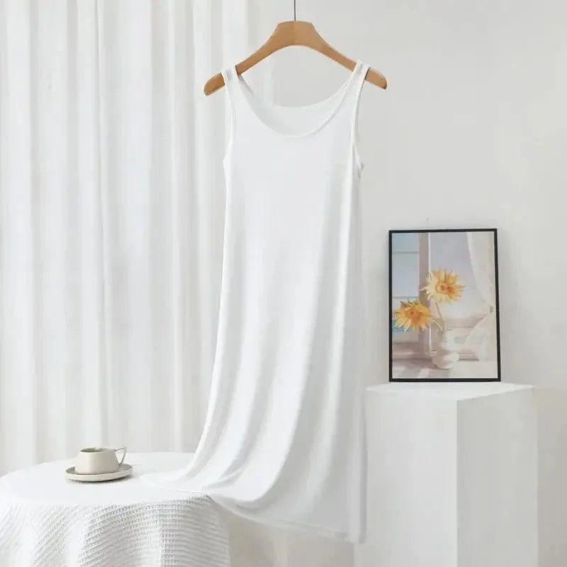 Plus Size Modal Long Dress Women's Spring Summer Loose A- Line Bottoming Skirt Home Sleepwear Sleeveless Pure Color Gown — image 14