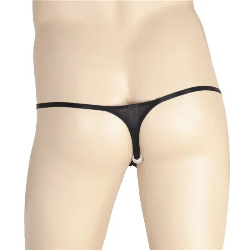 Men Sexy Ice Silk Thong Low Waist Soft Transparent Underwear Pearl Crotch Bikini Slip Ultra-Thin Translucent Pouch Underpants — image 4