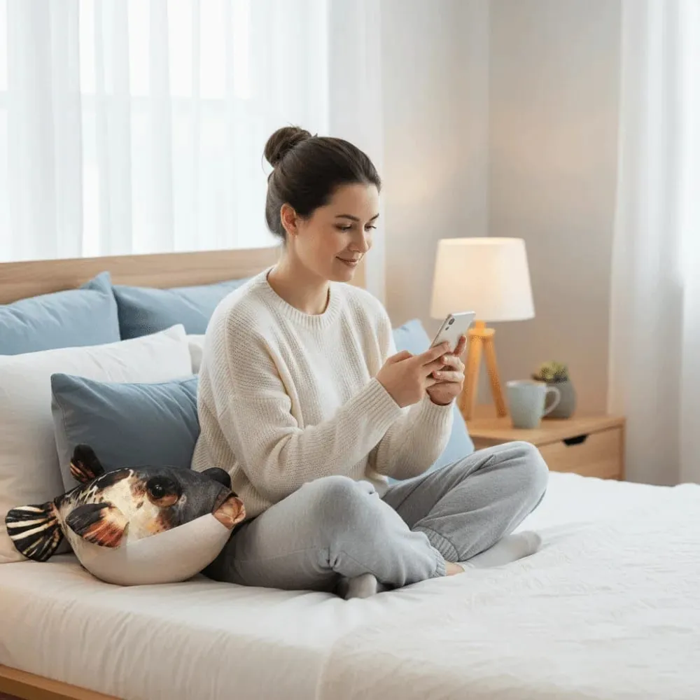 Simulasi Boneka Ikan Buntal Mainan Mewah Sofa Hiasan Boneka Tidur Ikan Buntal Loket Mewah Kusyen Belakang 20cm — image 9