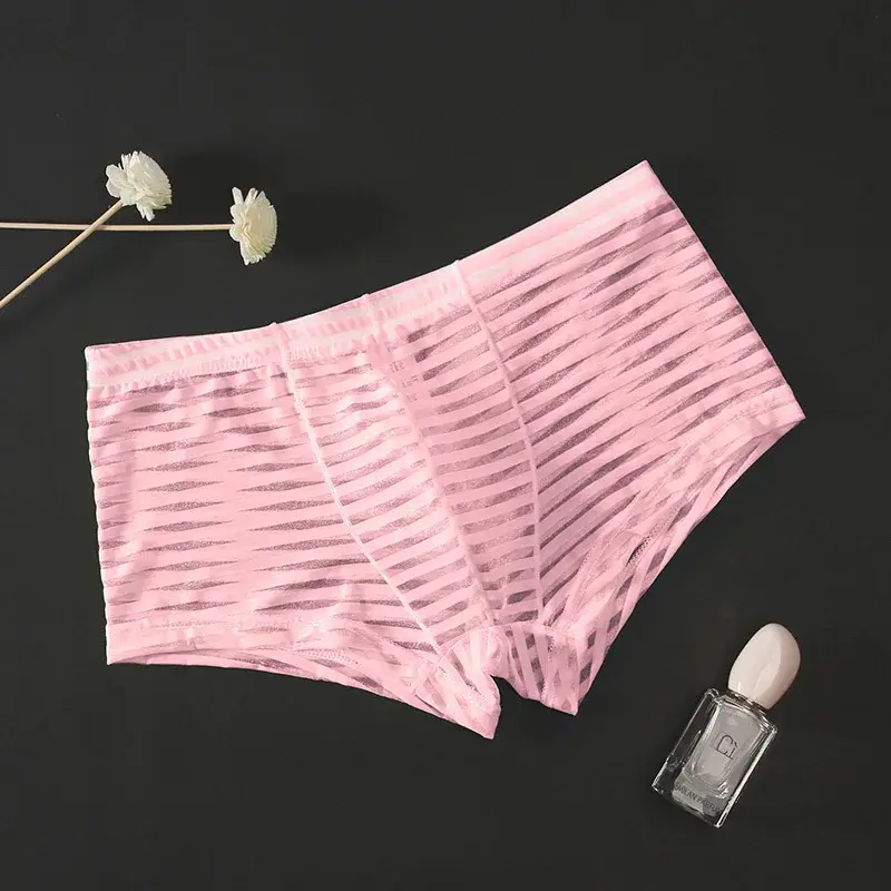 Transparent Underwear Sexy Men Ice Silk Striped Boxer Trunk Breathable Underpants U Convex Pouch Panties Man Boxer Briefs Short — image 12
