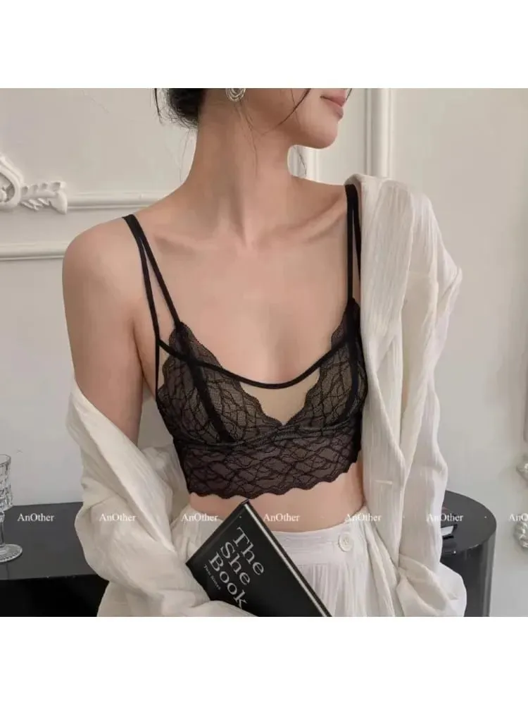 Sexy Lace Bralette No Underwire | French Triangle Cup Bra | Summer Thin Breathable for Women | Slimming Strappy Back Lingerie — image 3