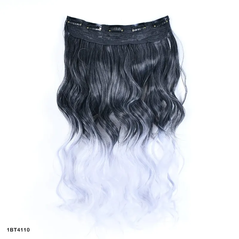 Clip in One Piece Wavy Synthetic Hair Extension Long Straight Synthetic Black Gray Color GreyHairpieces — image 8