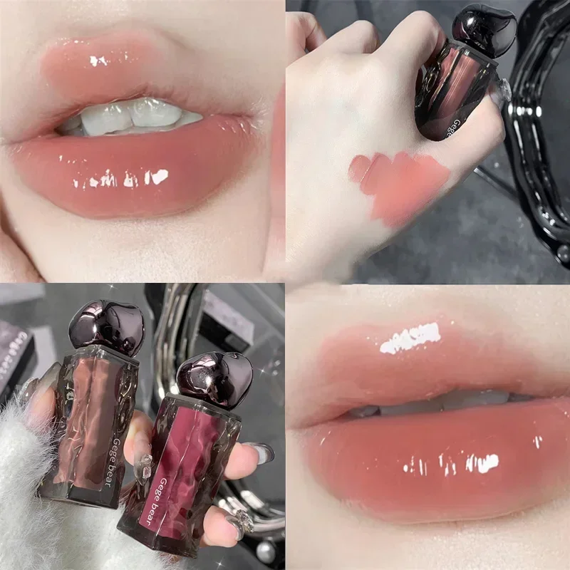 Rossetti liquidi trasparenti con acqua lucida, lucidalabbra arancione, specchio rosso, rossetti liquidi idratanti, tinta labbra a lunga durata, cosmetici — image 3
