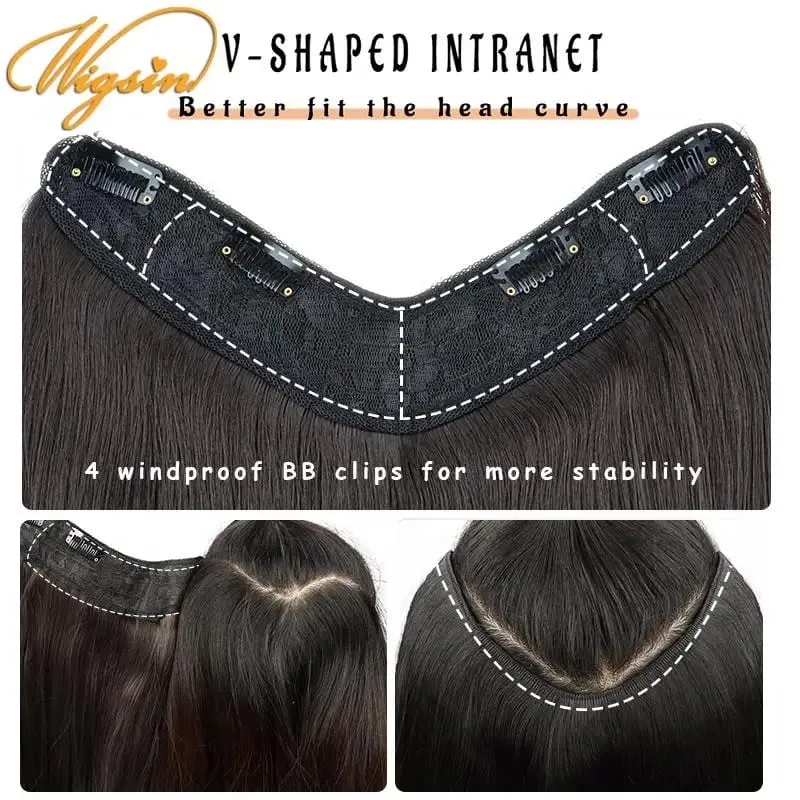 Synthetic 55cm V-shaped Layered 4 Clips Long Straight Hair Extension Natural Invisible Hairpiece Wig for Women — image 5
