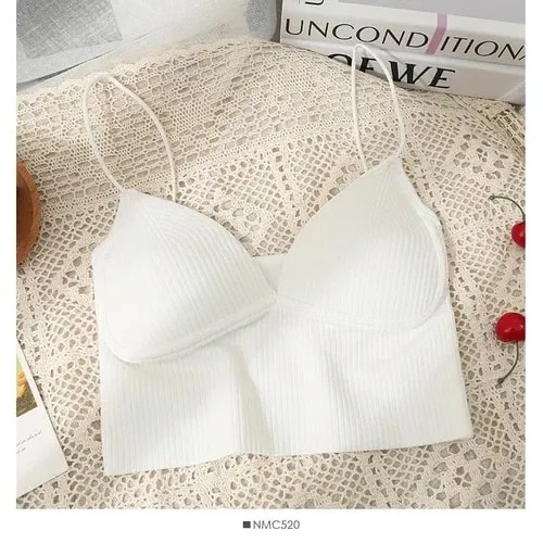 Knitted Binder Chest Woman Tank Tops Spaghetti Strap Corset Crop Camis With Built in Bras Korean Fashion Woman Tanks Camisole — image 13
