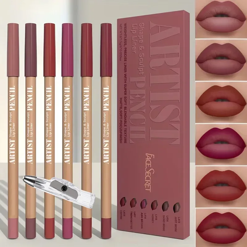 7PCS/SET Lip Makeup Set: 6 Matte Lip Liners + 1 Pencil Sharpener. Long-Lasting Matte Lip Liners with a Waterproof Formula — image 4