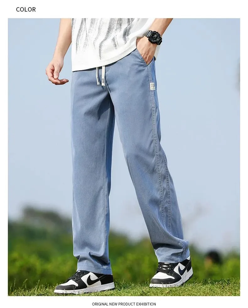 Men's Summer Soft Lyocell Fabric Jeans Thin Loose Straight Denim Pants Drawstring Elastic Waist Casual Trousers Plus Size M-5XL — image 10