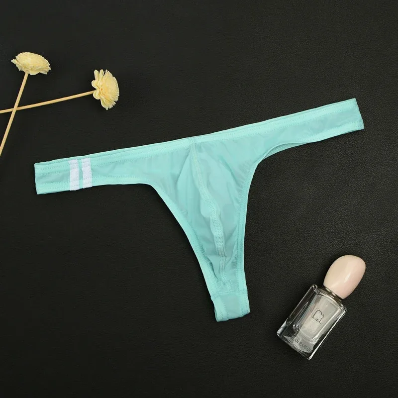 3Pcs/lot Sexy Underwear Men's T-Back Underpants Thongs G-String Ice Silk Breathable Male Bikini Panties U Convex Pouch Undies — image 13